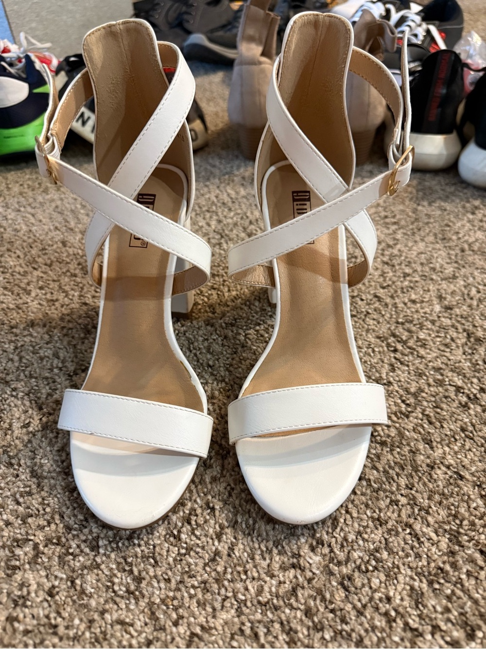 Diba White Crisscross Block Heel Sandals
